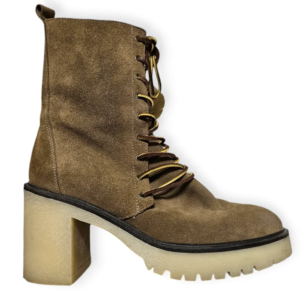 FREE PEOPLE Lace Up DYLAN Suede/Leather Chunky Heel Boot